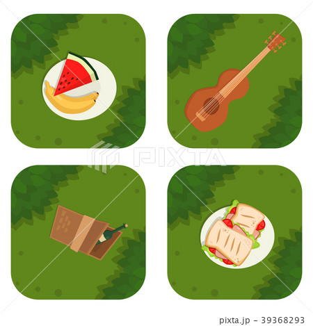 Summer picnic basket products wine grass 39368293