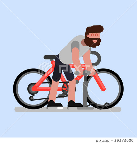 Man pumps the wheel of his bike Man pumps the wheel of his bike 39373600