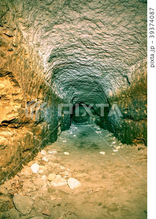 Tunnel built in sandstone rock. City underground  39374087