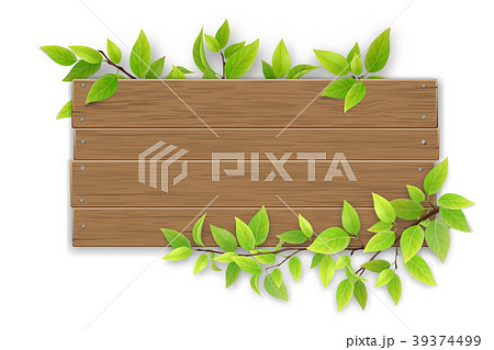 empty wooden sign with tree branch 39374499