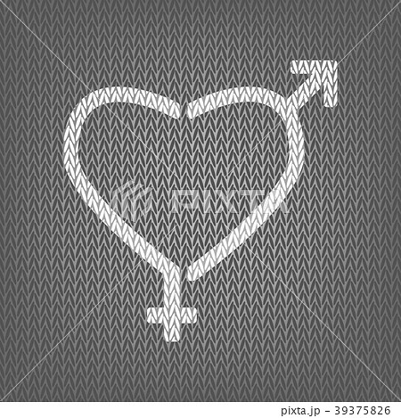 Gender signs in heart shape. Vector. White knitted 39375826