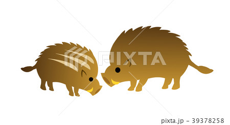 亥年年賀素材 イノシシの親子 亥年年賀素材 イノシシの親子 39378258