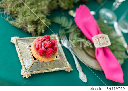 Raspberry dessert. table setting. Wedding decor in Raspberry dessert. table setting. Wedding decor in 39379769