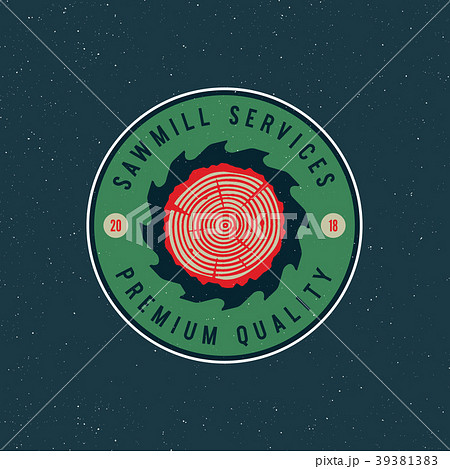 sawmill logo. retro styled woodwork emblem. vector 39381383