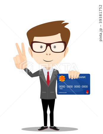 man holding plastic credit card and shows a sign man holding plastic credit card and shows a sign 39381752