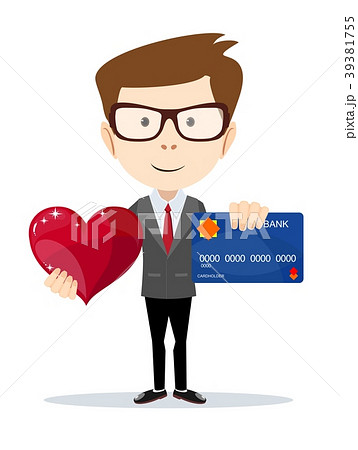 Funny cartoon business man with plastic credit 39381755