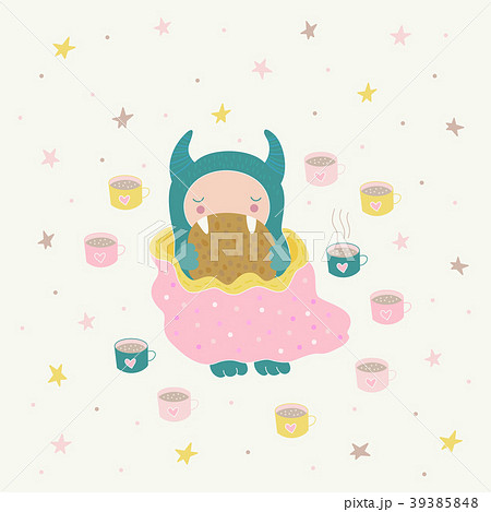Cute monster and cookie 39385848