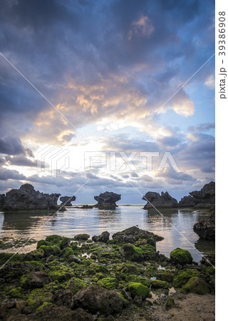 沖永良部島 ウジジ浜 奇岩 夜明け 沖永良部島 ウジジ浜 奇岩 夜明け 39386908