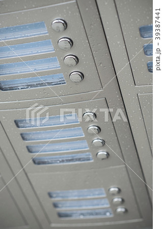rain drops on modern intercom on new building rain drops on modern intercom on new building 39387441