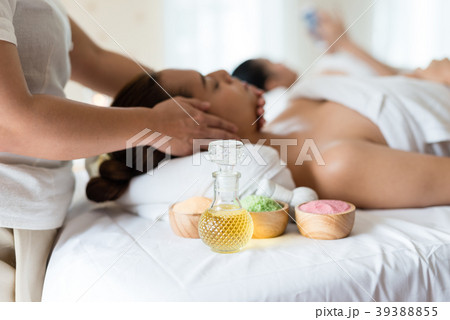 Oils and salts used in a spa massage 39388855