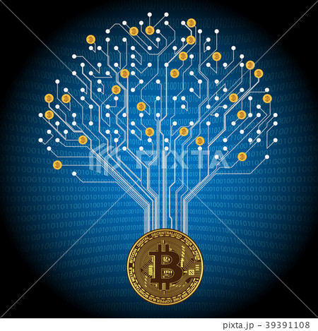 Circuit board pattern in Golden Bitcoin. Circuit board pattern in Golden Bitcoin. 39391108