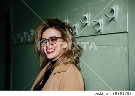 Trendy Hipster Girl in glasses on vintage dressing Trendy Hipster Girl in glasses on vintage dressing 39391782
