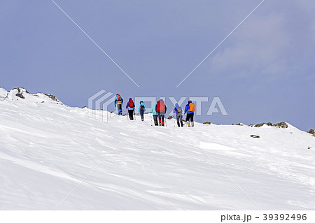 group of travellers in the arctic landscape.. 39392496