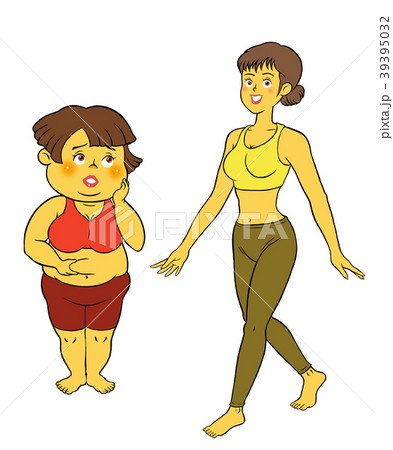 ダイエットヨガフィットネス、成功の女性と失敗のぽっちゃり女性 39395032