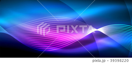 Glowing abstract wave on dark, shiny motion, magic Glowing abstract wave on dark, shiny motion, magic 39398220
