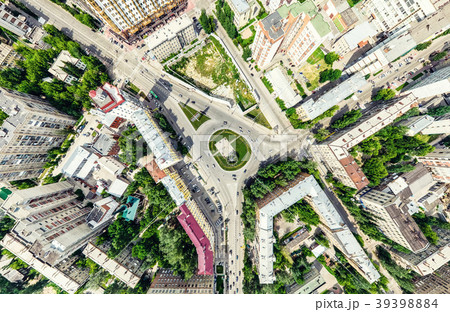 Aerial city view with crossroads and roads, houses 39398884