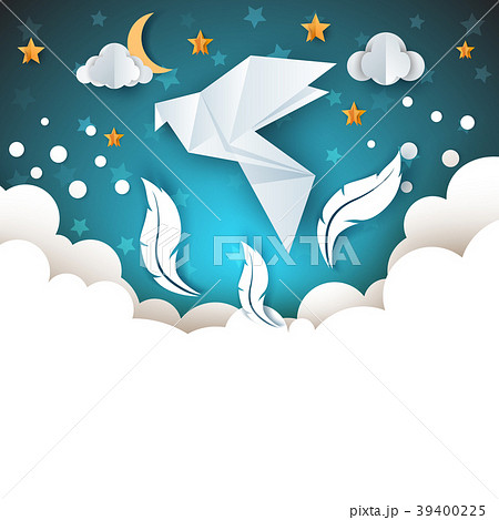 Origami dove illustration. Cartoon paper sky 39400225