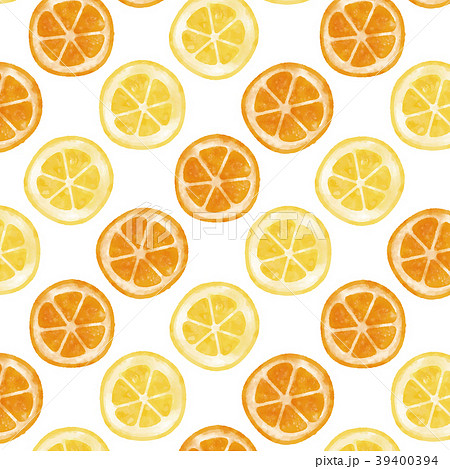 輪切りレモン オレンジ 間隔ありパターン 水彩風 のイラスト素材