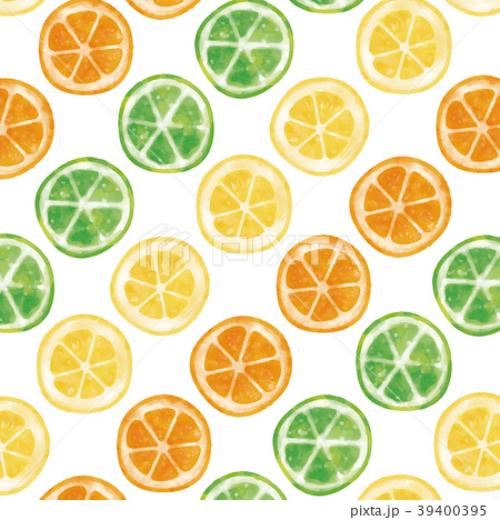 輪切りレモン オレンジ ライム 間隔ありパターン 水彩風 のイラスト