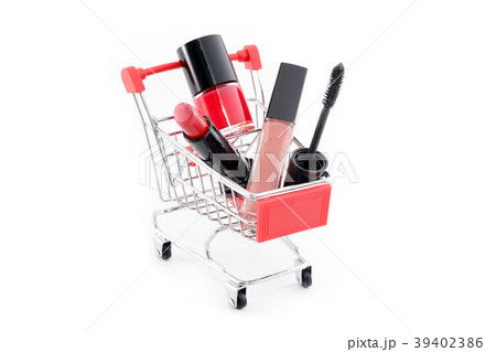 Makeup in pushcart isolated on white background 39402386