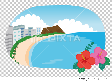 ハワイのビーチ ダイアモンドヘッドのイラスト素材のイラスト素材 39402738 Pixta