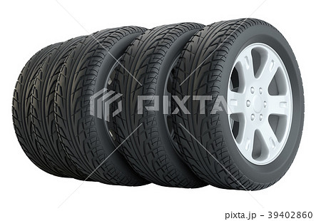 Car tires in row, isolated 39402860