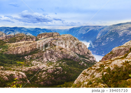 Mountains near Cliff Preikestolen in Norway Mountains near Cliff Preikestolen in Norway 39405710