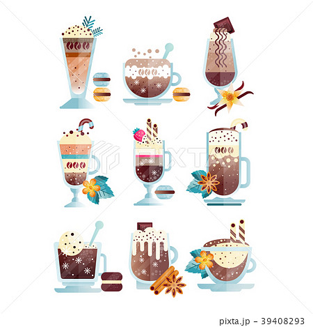 Flat vector set of tasty coffee drinks in Flat vector set of tasty coffee drinks in 39408293