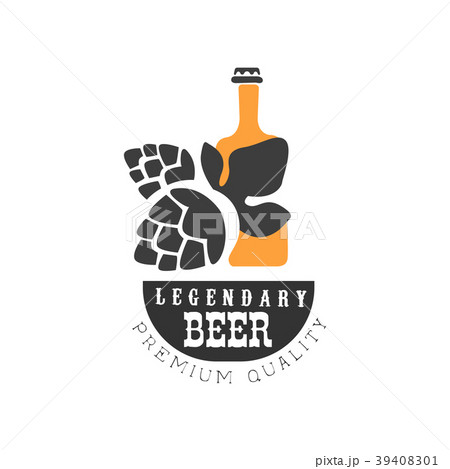 Original brewing company label with hop and bottle 39408301