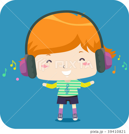 Kid Boy Listen Headset Music Illustration 39410821