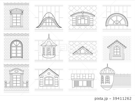 Set classic attic windows for facade 39411262