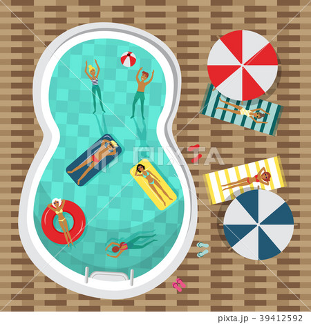 Vector flat pool swimming vacation party poster 39412592