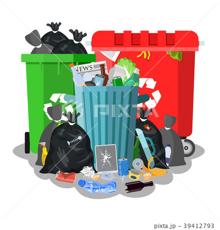 Steel Garbage Bin Full Of Trash のイラスト素材