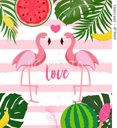 Cute Flamingo Love Background Vector Illustrationのイラスト素材