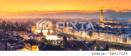 Arno River and Basilica at sunset Florence, Italy 39417224