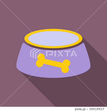 Pet dog bowl flat icon with long shadow, 39419437