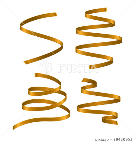 Set of gold curling streamers on white background Set of gold curling streamers on white background 39420952