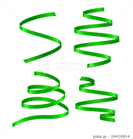 Set of green curling streamers on white background 39420954