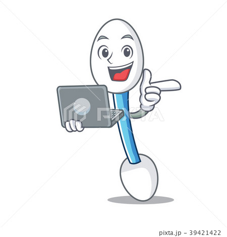 With laptop cotton swab character cartoon 39421422