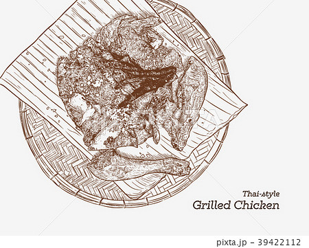 grilled chicken , asian style. Hand draw vector. grilled chicken , asian style. Hand draw vector. 39422112
