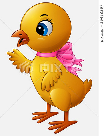 Cute cartoon little chicken with pink bow isolated Cute cartoon little chicken with pink bow isolated 39423297