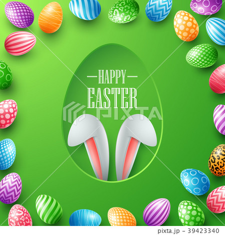 Happy Easter card with bunny ears hiding in egg ho Happy Easter card with bunny ears hiding in egg ho 39423340