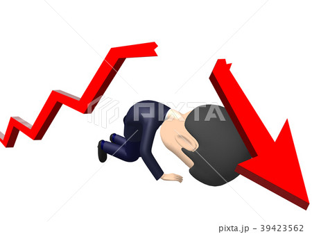 折れた矢印と落ち込むビジネスマン 折れた矢印と落ち込むビジネスマン 39423562