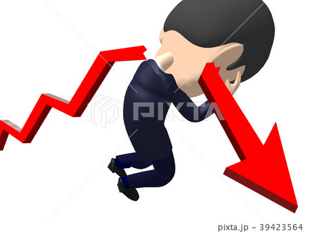 折れた矢印と落ち込むビジネスマン 折れた矢印と落ち込むビジネスマン 39423564