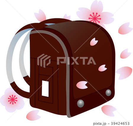 ランドセル 黒 桜吹雪のイラスト素材