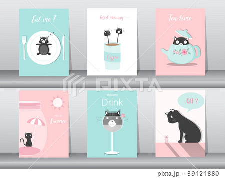 set of cute animals poster template cards catsのイラスト素材