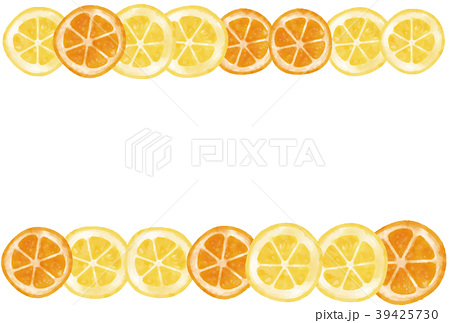 水彩風 輪切りレモン オレンジ フレームのイラスト素材 39425730 Pixta