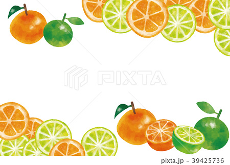 水彩風 オレンジ ライム フレームのイラスト素材 39425736 Pixta