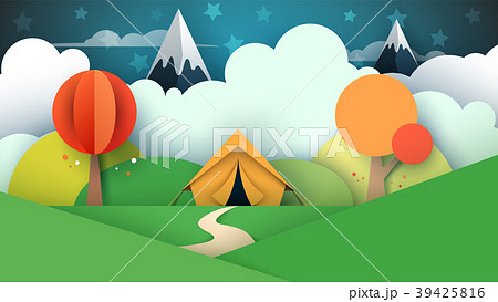 Tent illustration. Cartoon paper landscape. 39425816