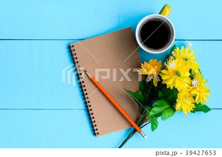 good morning notebook and coffee 39427653